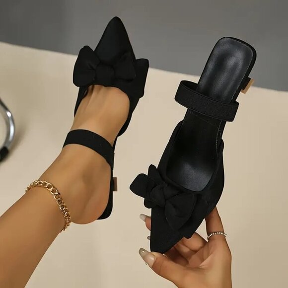 Passionate Vacations Shoes - Travel Passions - Black Bowknot Decor Elegant Point Toe Dress Pumps